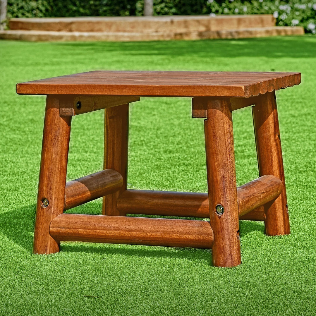 Leigh Amber Log Outdoor Patio Handcrafted Hardwood End Table, Brown (Used)