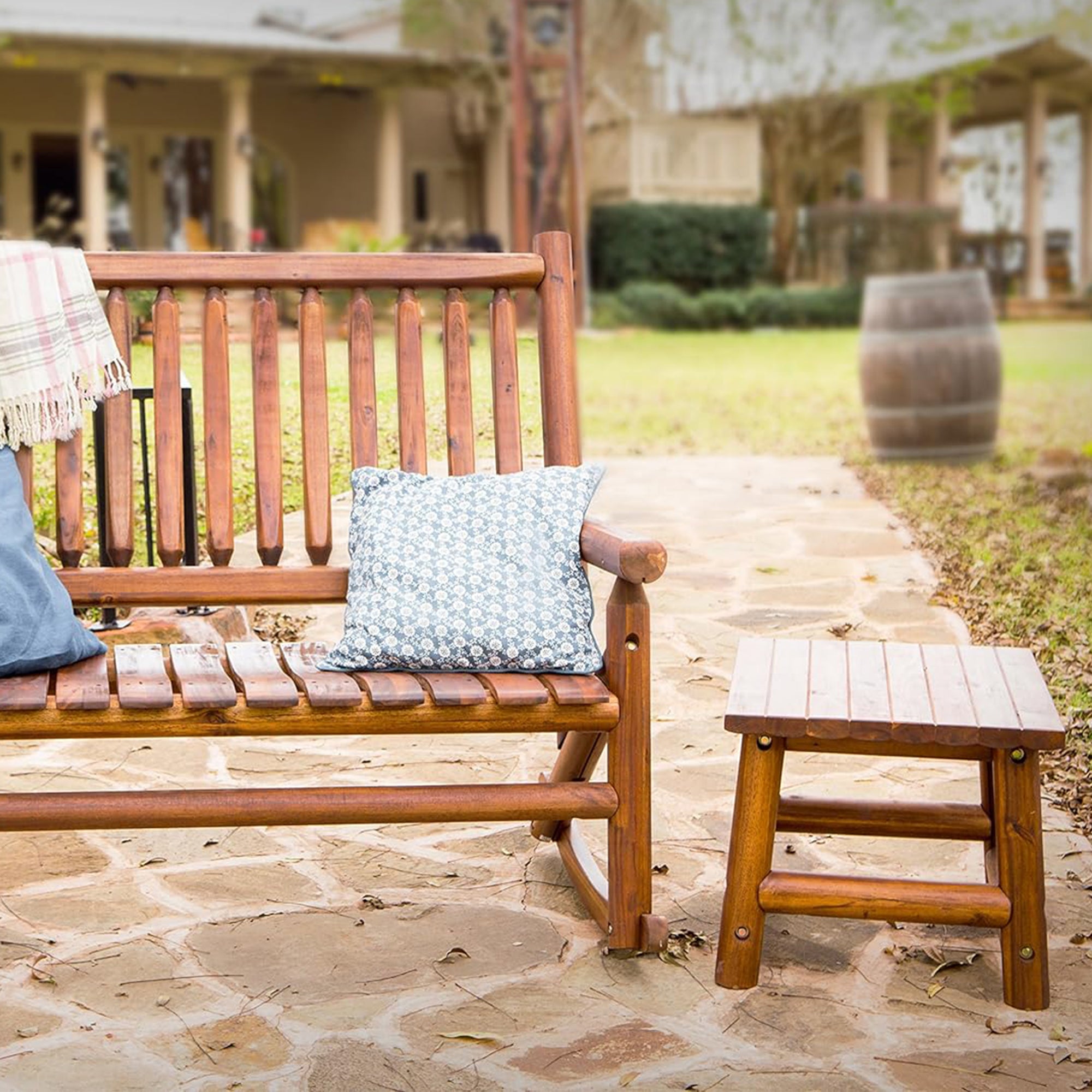 Leigh Country Amber Log Outdoor Patio Handcrafted Hardwood End Table, Brown - VMInnovations