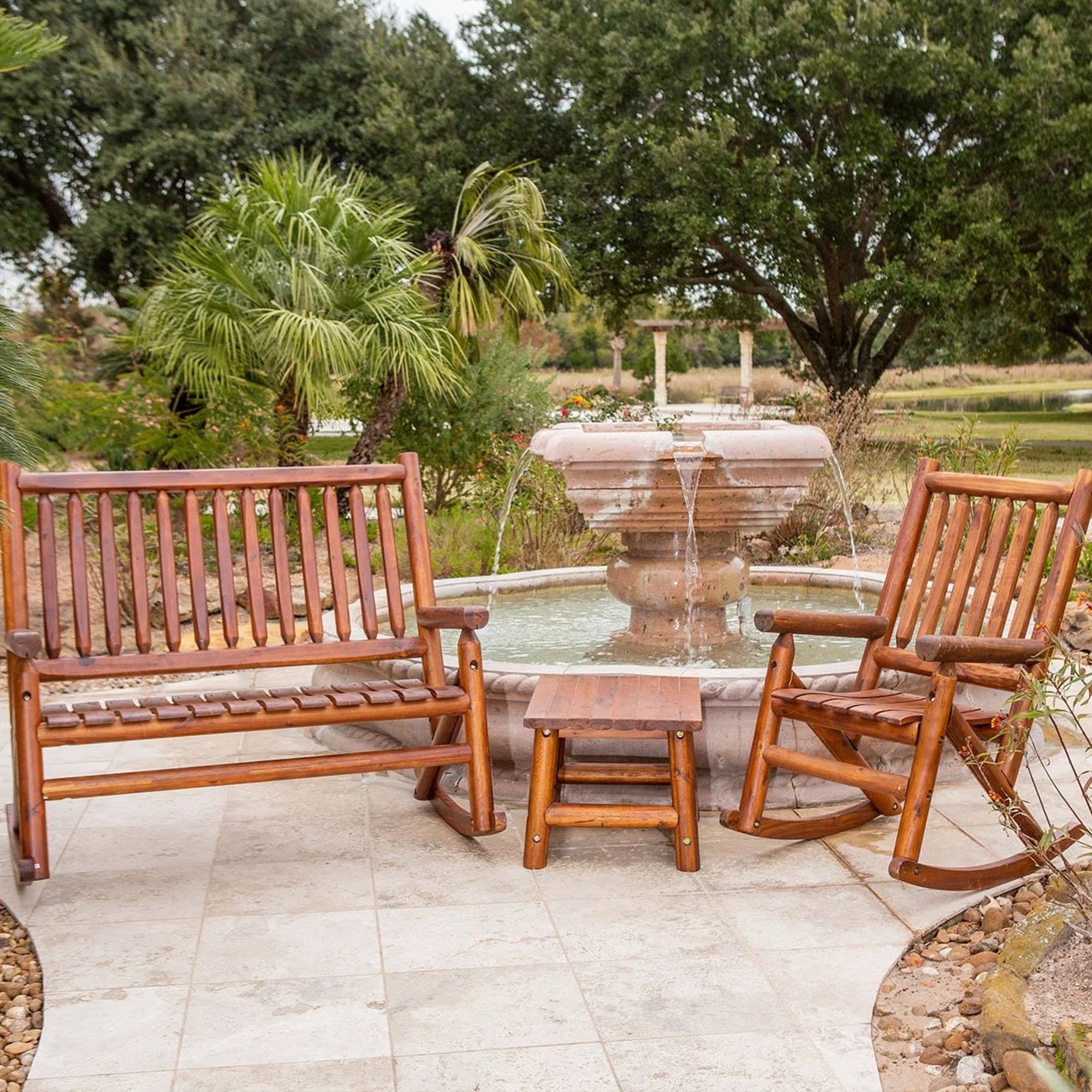 Leigh Amber Log Outdoor Patio Handcrafted Hardwood End Table, Brown (Open Box) - VMInnovations