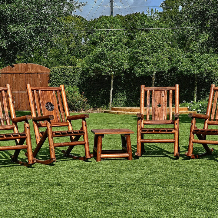 Leigh Amber Log Outdoor Patio Handcrafted Hardwood End Table, Brown (Used)