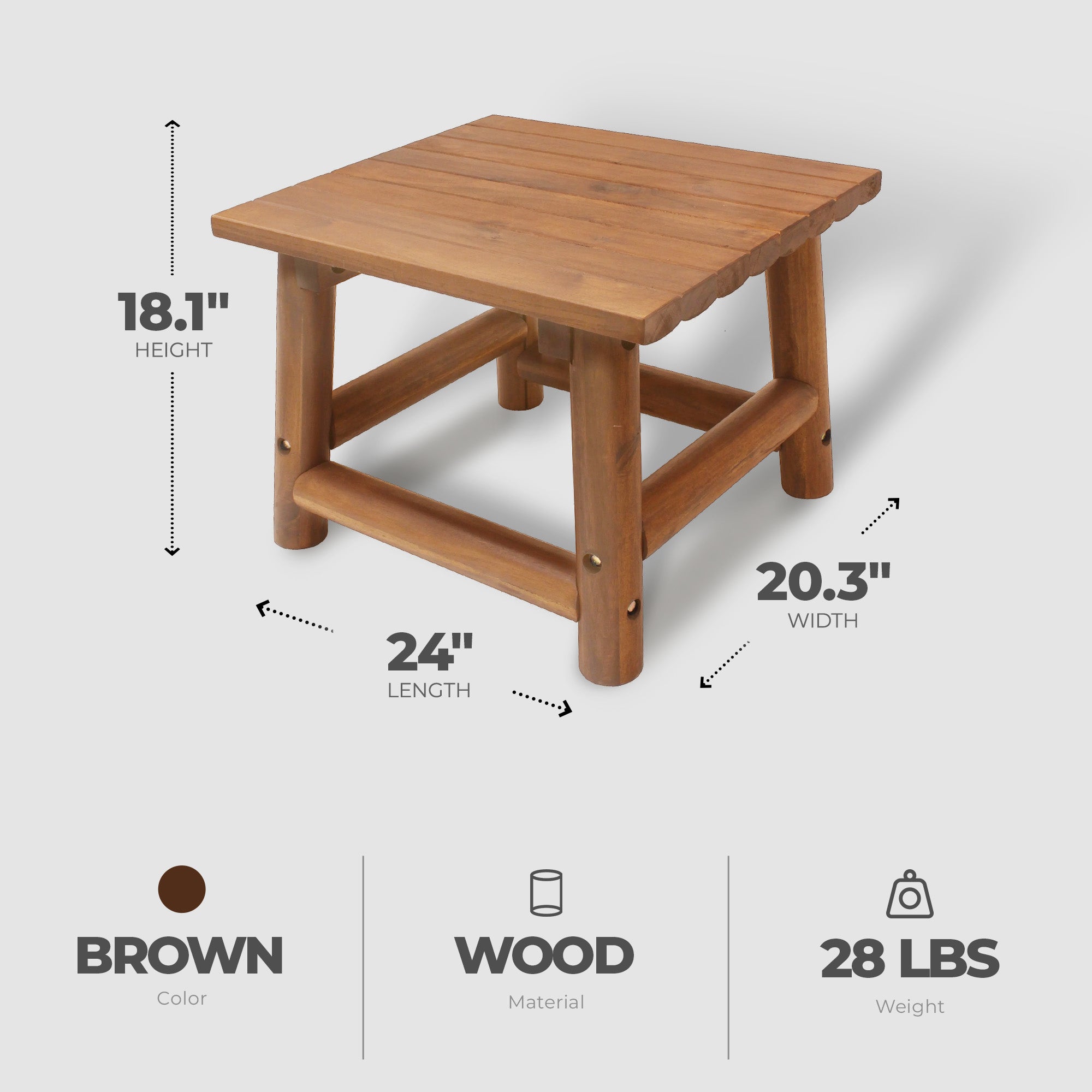 Leigh Amber Log Outdoor Patio Handcrafted Hardwood End Table, Brown (Open Box) - VMInnovations