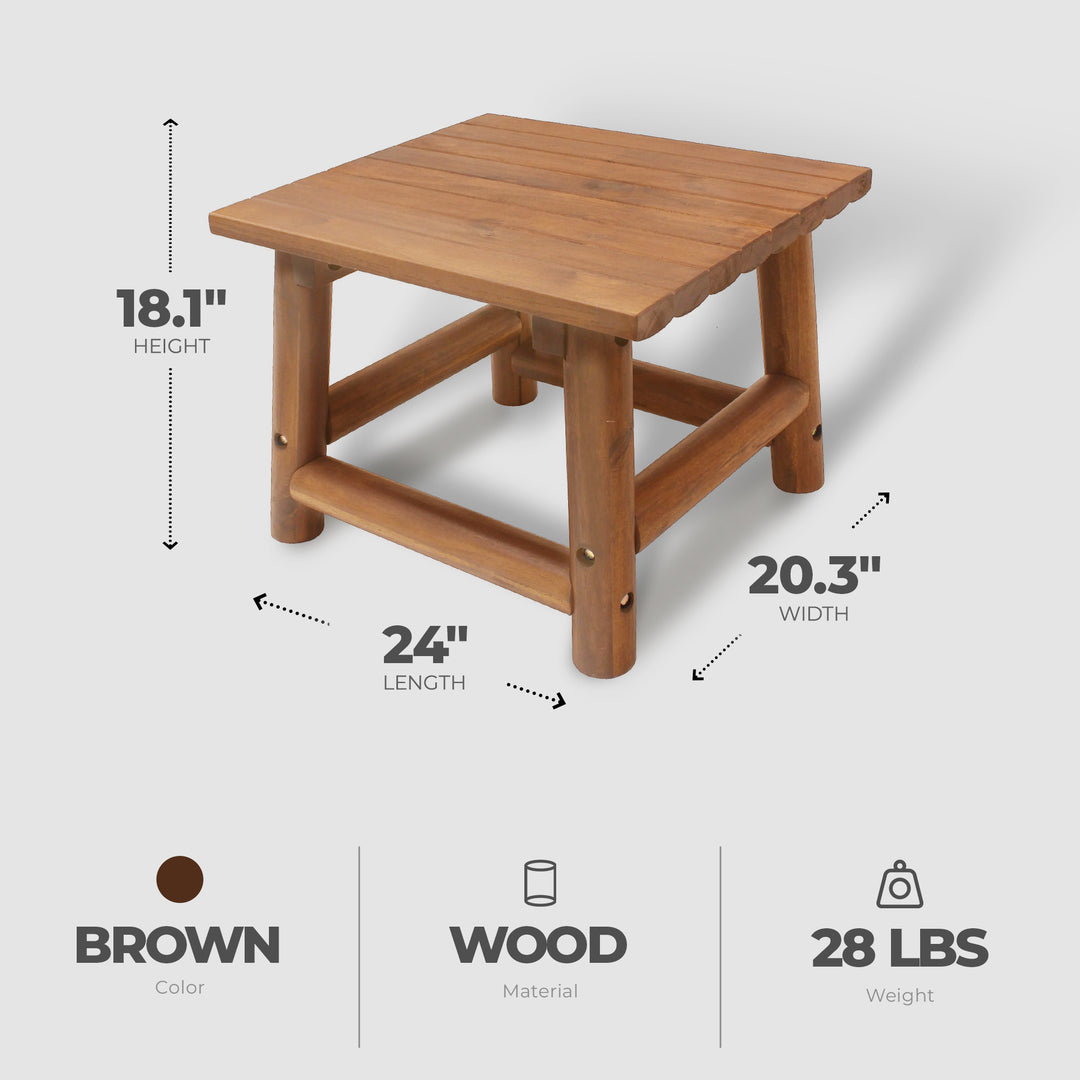 Leigh Amber Log Outdoor Patio Handcrafted Hardwood End Table, Brown (Open Box)