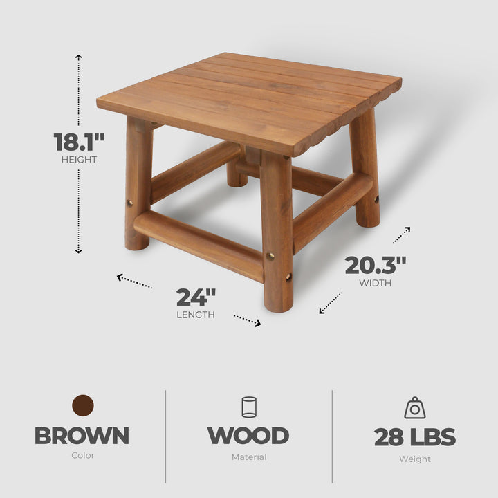 Leigh Amber Log Outdoor Patio Handcrafted Hardwood End Table, Brown (Used)