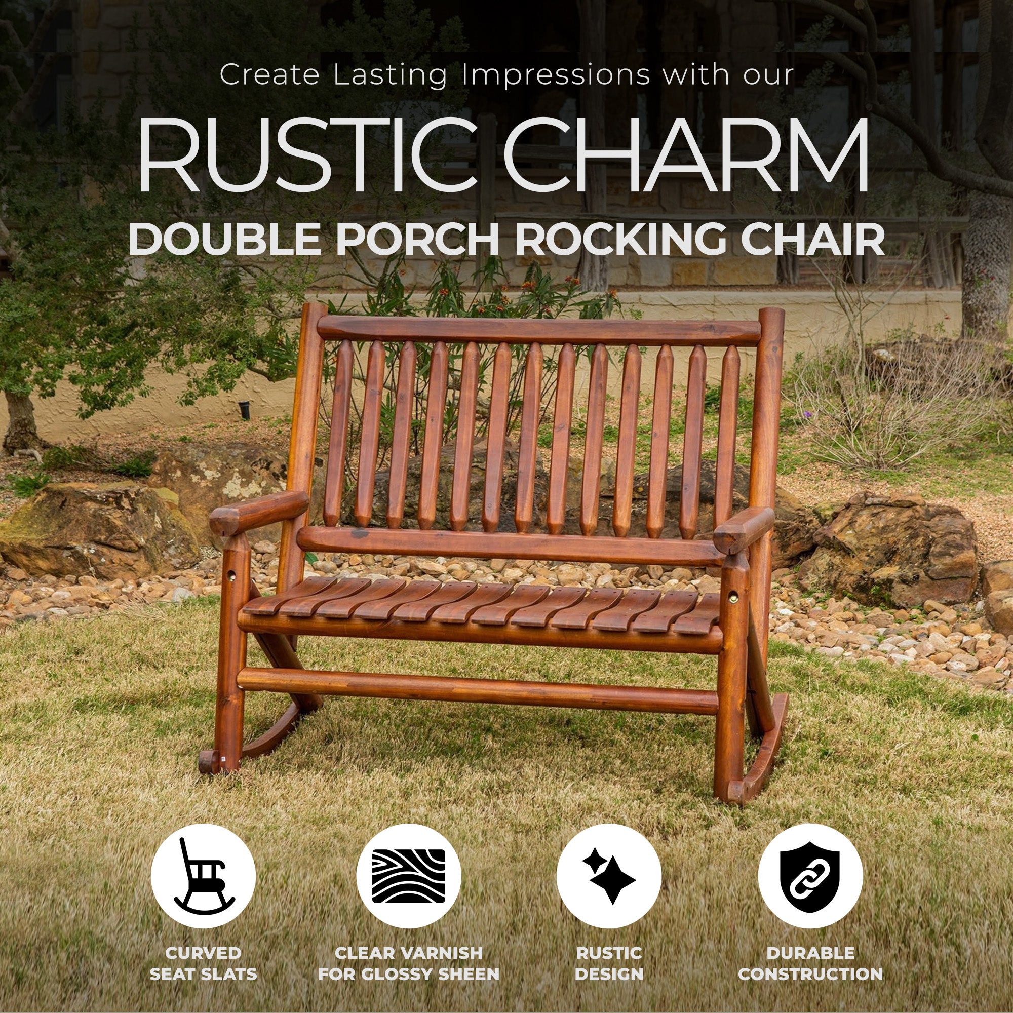 Leigh Country Double Porch Rocking Chair with Curved Seat Slats (Open Box)