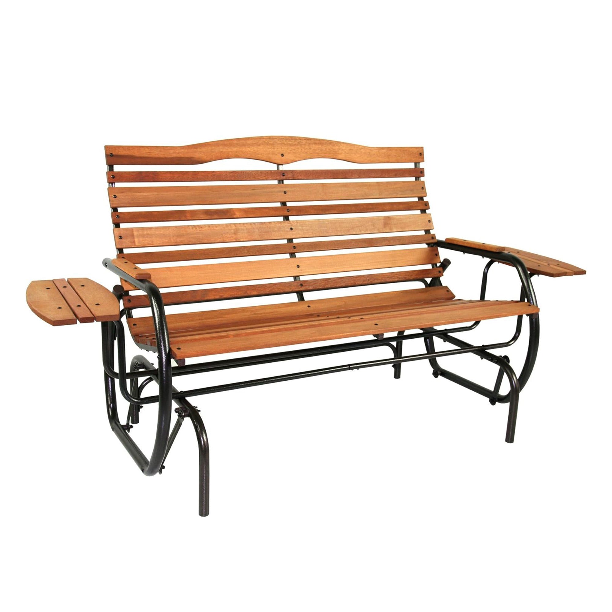 Jack Post 66 Inch Country Garden Hardwood Hi-Back Glider With Trays, Warm Brown - VMInnovations