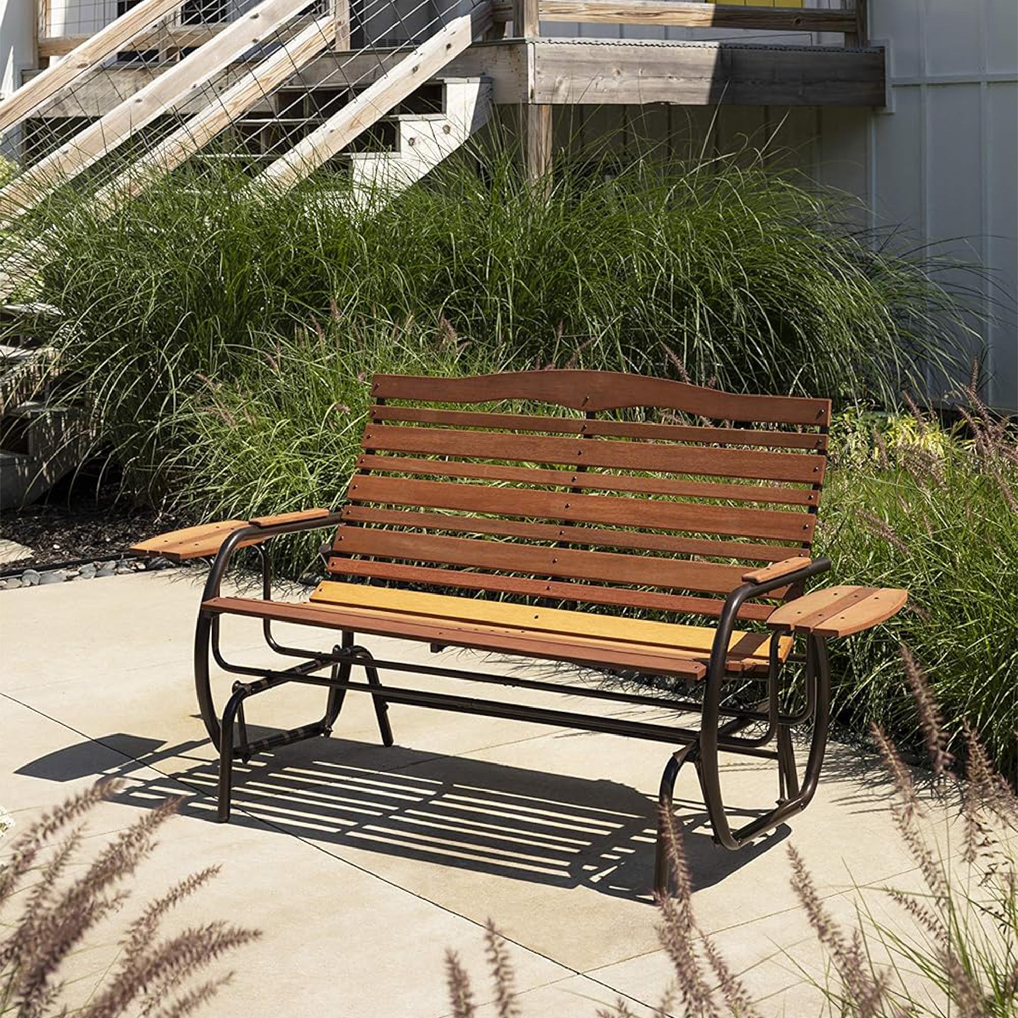 Jack Post 66" Country Garden Hardwood Hi-Back Glider With Trays,Warm Brown(Used) - VMInnovations