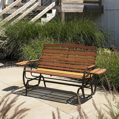 Jack Post 66" Country Garden Hardwood Hi-Back Glider With Trays,Warm Brown(Used) - VMInnovations