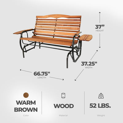 Jack Post 66" Country Garden Hardwood Hi-Back Glider With Trays,Warm Brown(Used) - VMInnovations