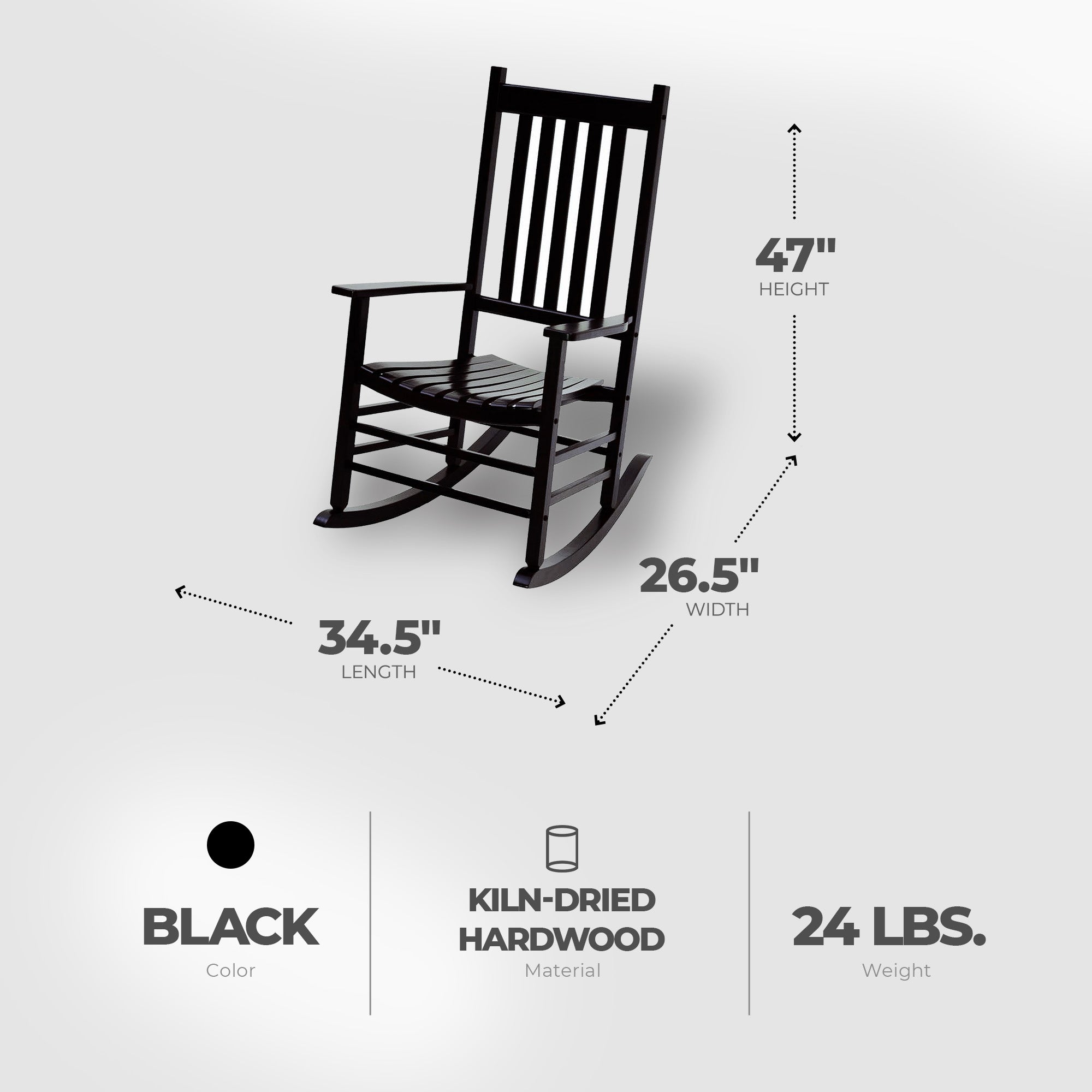 Jack Post Mission Style Outdoor Hardwood Porch Rocker Chair, Black (Open Box) - VMInnovations