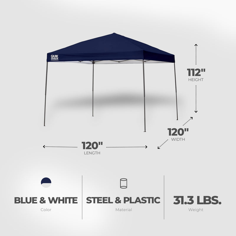 Quik Shade 10ftx10ft Instant Canopy Accommodates Up to 12 People, Blue (Used)