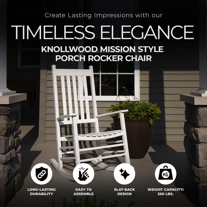 Knollwood Mission Style Kiln-dried Hardwood Porch Rocking Chair, White(Open Box) - VMInnovations