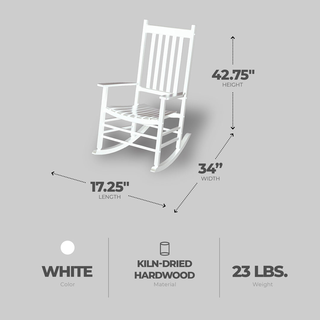 Knollwood Mission Style Timeless Kiln-dried Hardwood Porch Rocking Chair, White