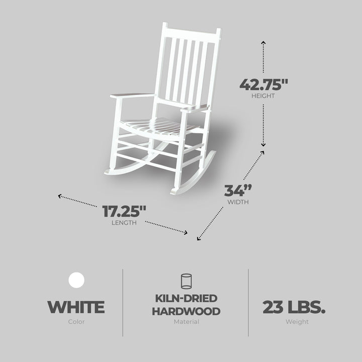 Knollwood Mission Style Timeless Kiln-dried Hardwood Porch Rocking Chair, White