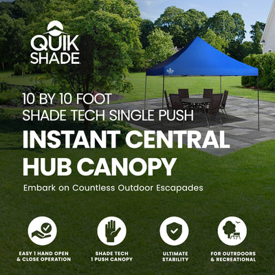 Quik Shade 10 by 10 Foot Shade Tech Single Push Instant Central Hub Canopy, Blue