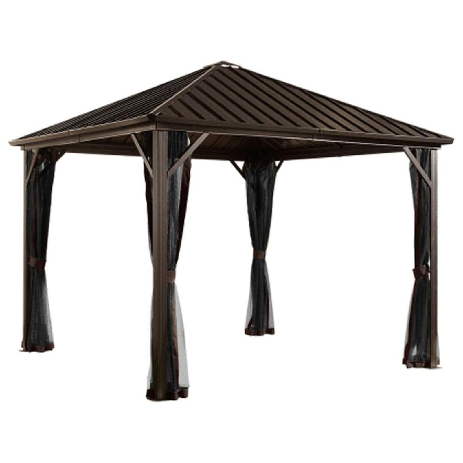 Sojag 10 x 10' Dakota Steel Hardtop Gazebo Sun Shelter, Brown/Black (Used) - VMInnovations