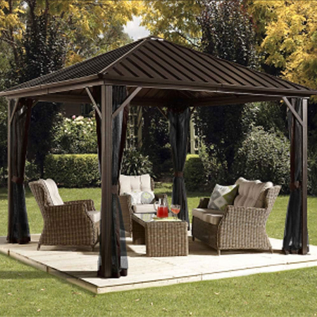 Sojag 10 x 10' Dakota Steel Hardtop Gazebo Sun Shelter, Brown/Black (Used)