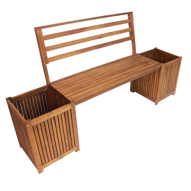 Leigh Country Multifunctional Durable Hardwood Bench with Planter Boxes, Tan