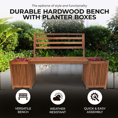 Leigh Country Multifunctional Hardwood Bench w/Planter Boxes, Tan (Open Box) - VMInnovations