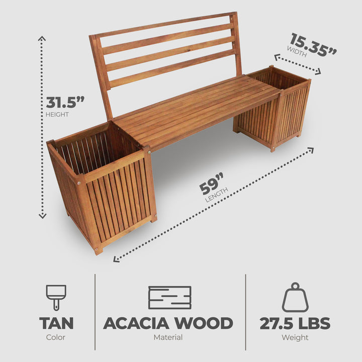 Leigh Country Multifunctional Durable Hardwood Bench w/Planter Boxes, Tan (Used)