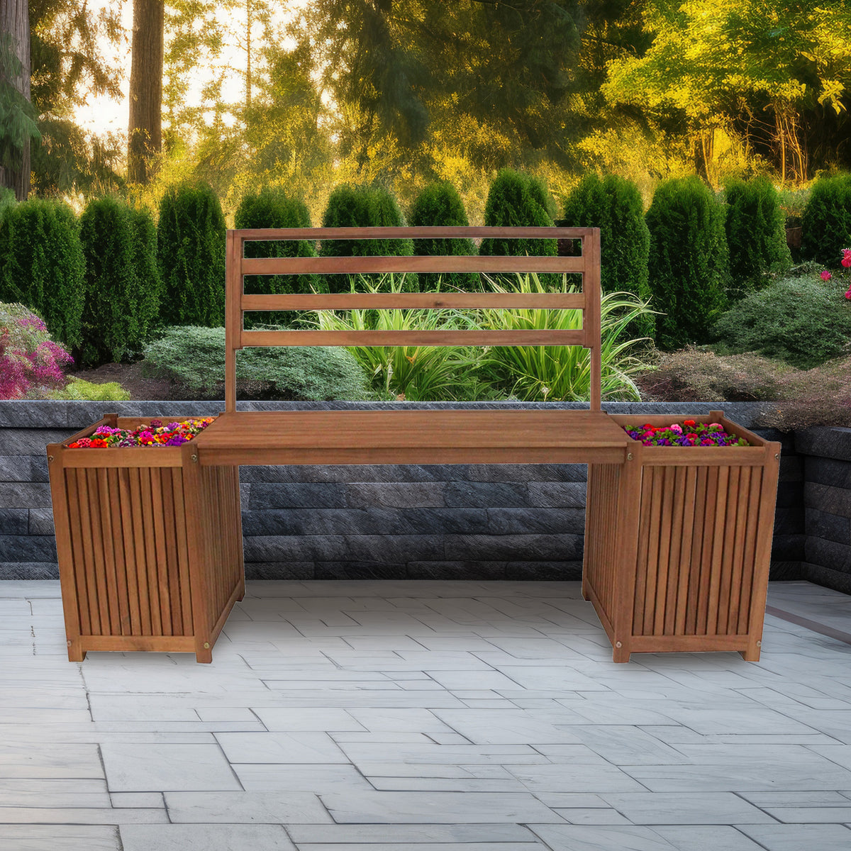 Leigh Country Multifunctional Hardwood Bench with Planter Boxes, Tan (For Parts)