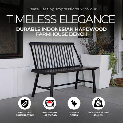 Jack Post 4ft Durable Indonesian Hardwood Farmhouse Bench for Patio, Black(Used) - VMInnovations