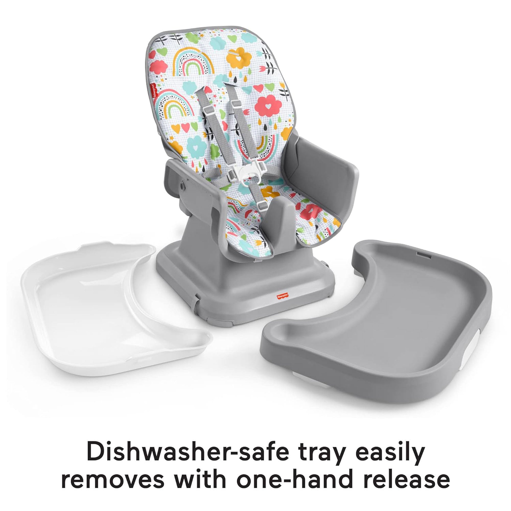 Fisher Price SpaceSaver Simple High Chair w/Removable Tray Liner, Gray (Used)