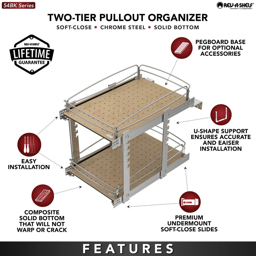 Rev-A-Shelf Two-Tier Solid Bottom Pullout Base Cabinet Organizer, 54BK-15SC-2-1