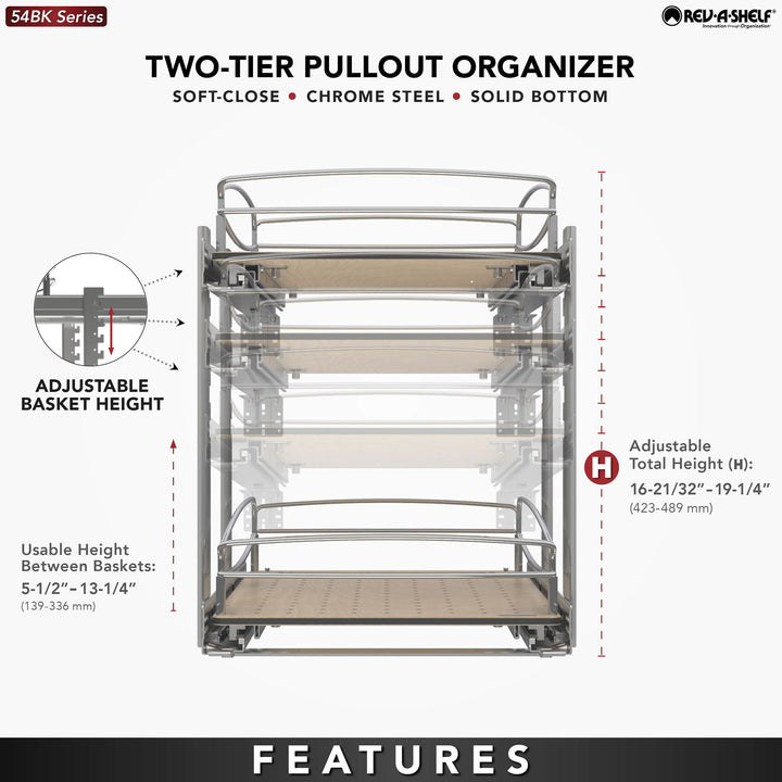 Rev-A-Shelf Two-Tier Solid Bottom Pullout Base Cabinet Organizer, 54BK-15SC-2-1