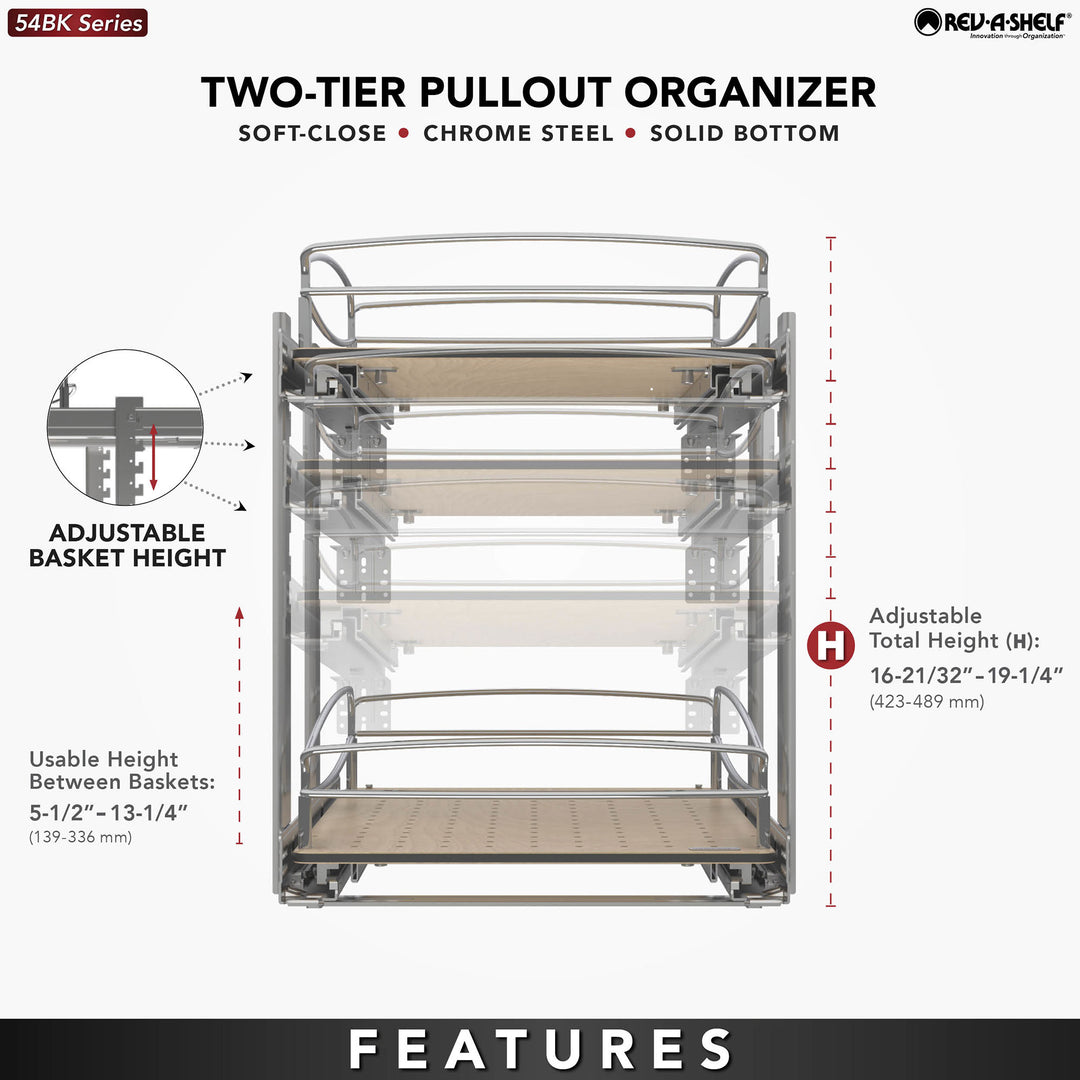 Rev-A-Shelf Two-Tier Solid Bottom Pullout Base Cabinet Organizer, 54BK-18SC-2-1