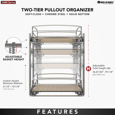 Rev-A-Shelf 2 Tier Solid Bottom Pull Out Base Cabinet Organizer, 54BK-12SC-2-1