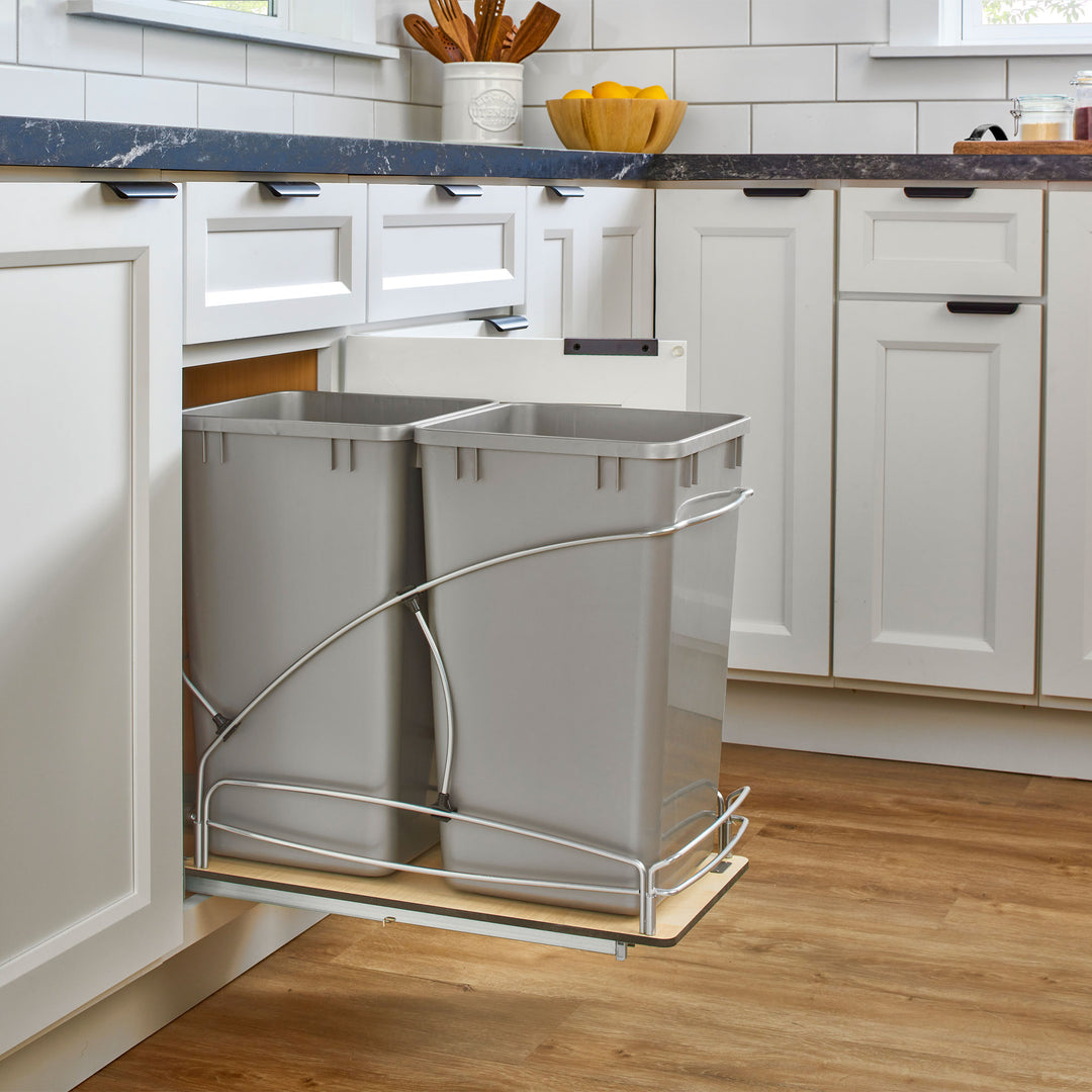 Rev-A-Shelf Double 27 qt. Pullout Trash Containers, Gray, 54WC-1527SC-17-1