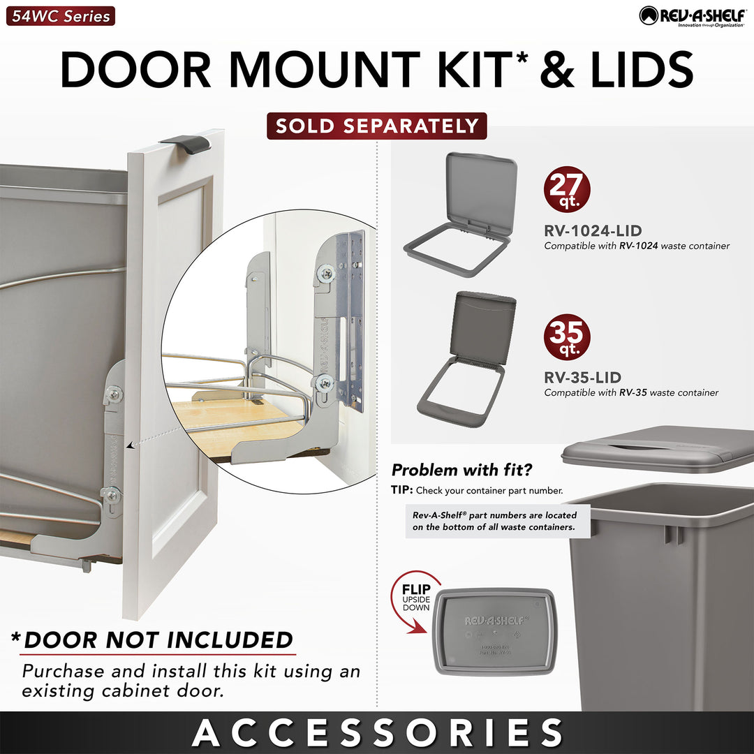 Rev-A-Shelf Double 27 qt. Pullout Trash Containers, Gray, 54WC-1527SC-17-1