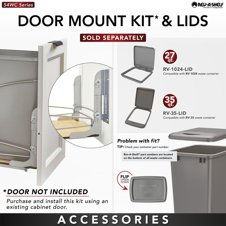 Rev-A-Shelf Double 27 qt. Pullout Trash Containers, Gray, 54WC-1527SC-17-1