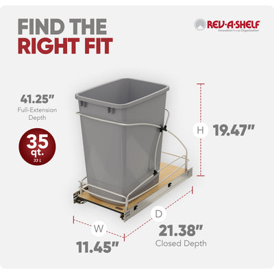 Rev-A-Shelf Single 35 qt. Pullout Trash Container, Gray, 54WC-1535SC-17-1