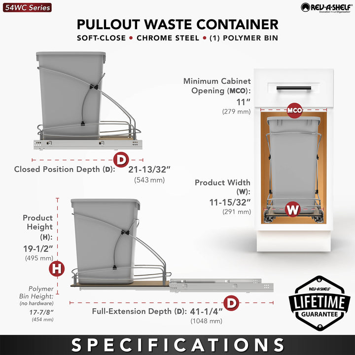 Rev-A-Shelf Single 35 qt. Pullout Trash Container, Gray, 54WC-1535SC-17-1