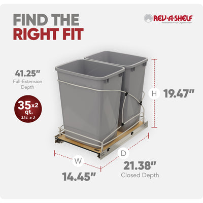 Rev-A-Shelf Double 35 qt. Pullout Trash Containers, Gray, 54WC-1835SC-17-1