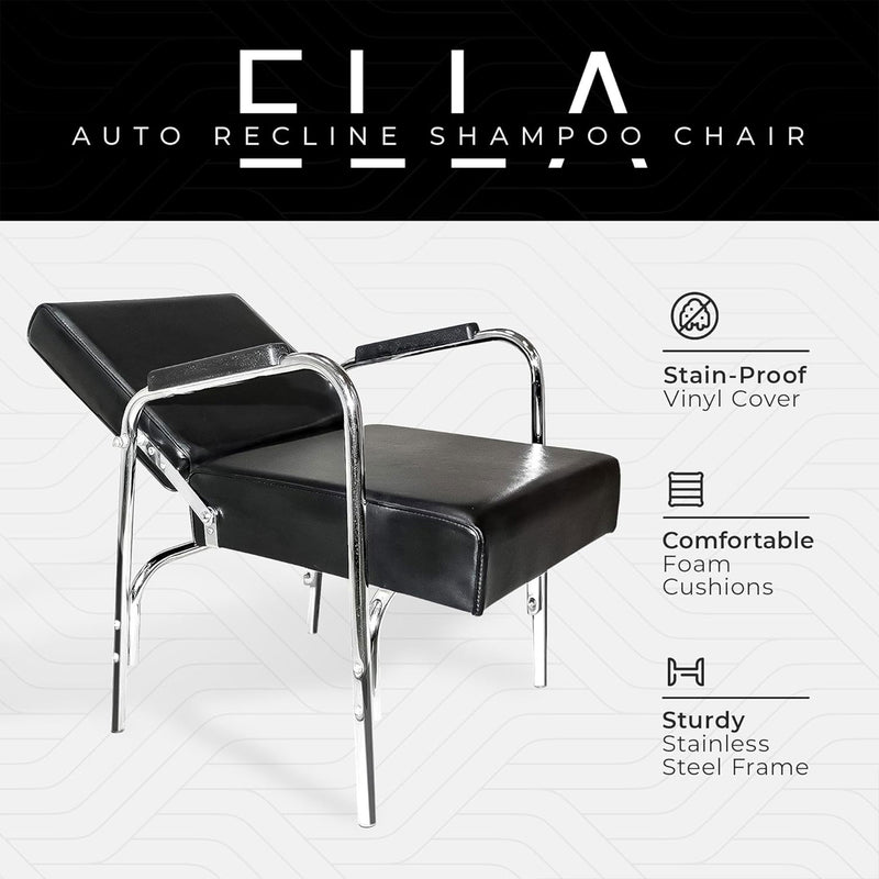 Ella Professional Auto Reclining Vinyl Shampoo Chair, Gray (Open Box)