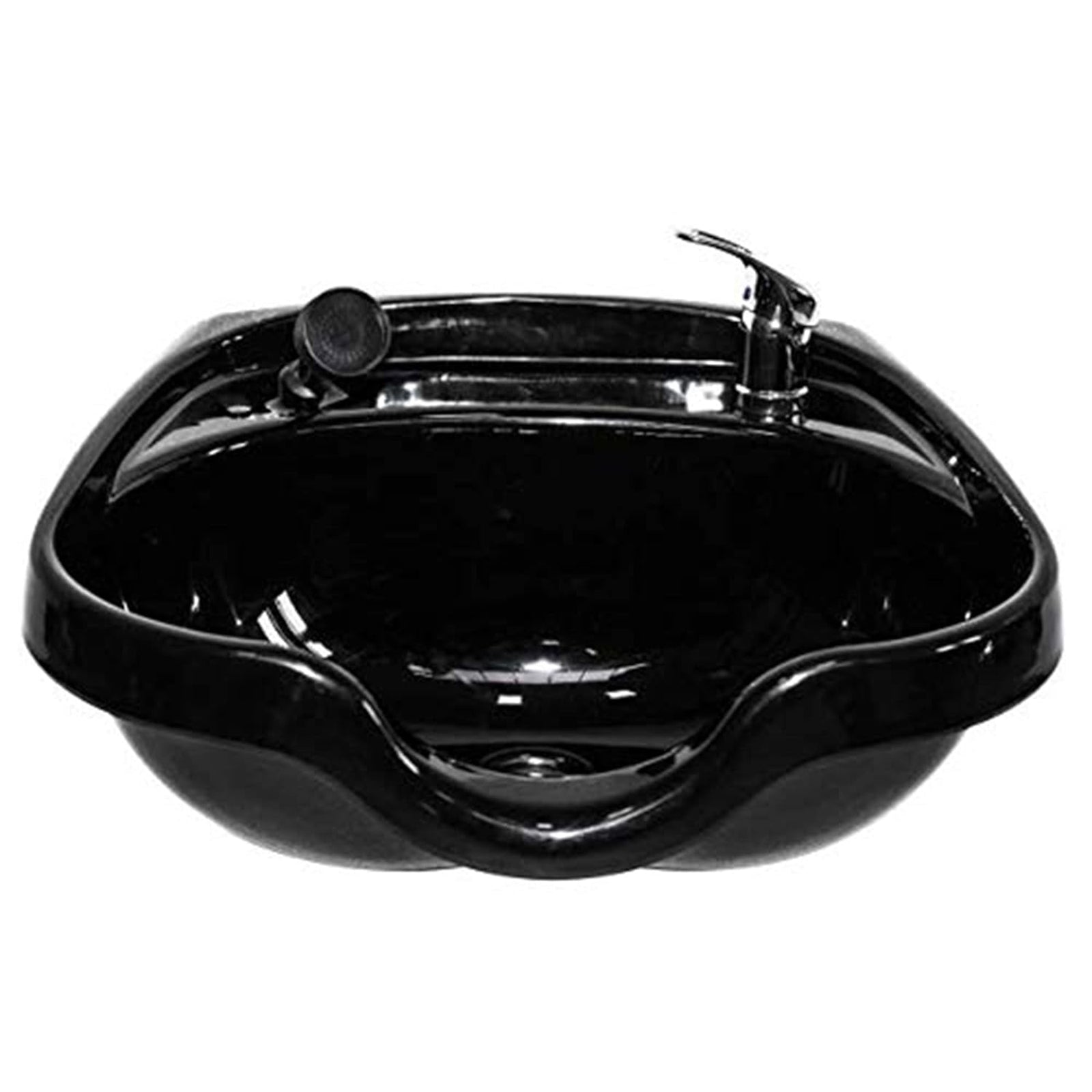 Chromium Professional Oval Shampoo Bowl and Fixture Set with Check Valve, Black - VMInnovations
