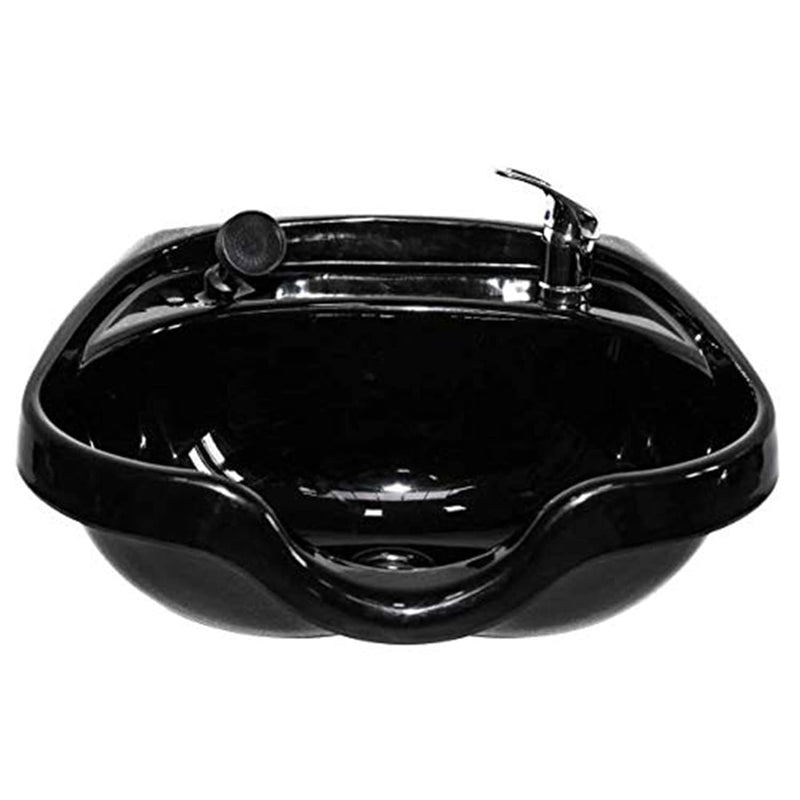 Chromium Professional Oval Shampoo Bowl and Fixture Set with Check Valve, Black