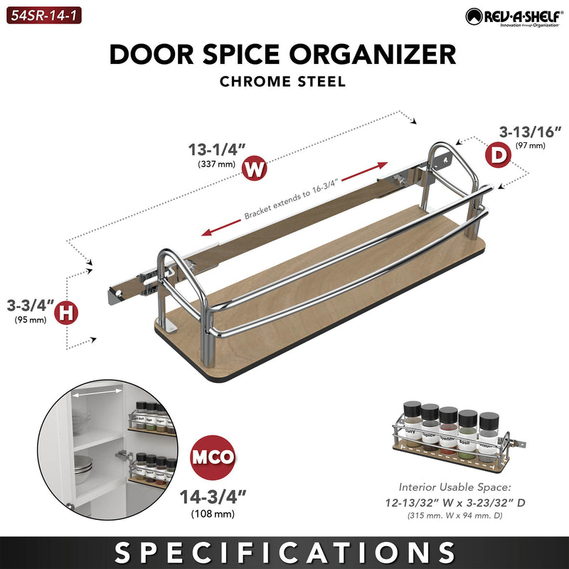 Rev-A-Shelf Steel Door/Wall Mount Spice Rack Pantry Shelf Organizer, 54SR-14-1