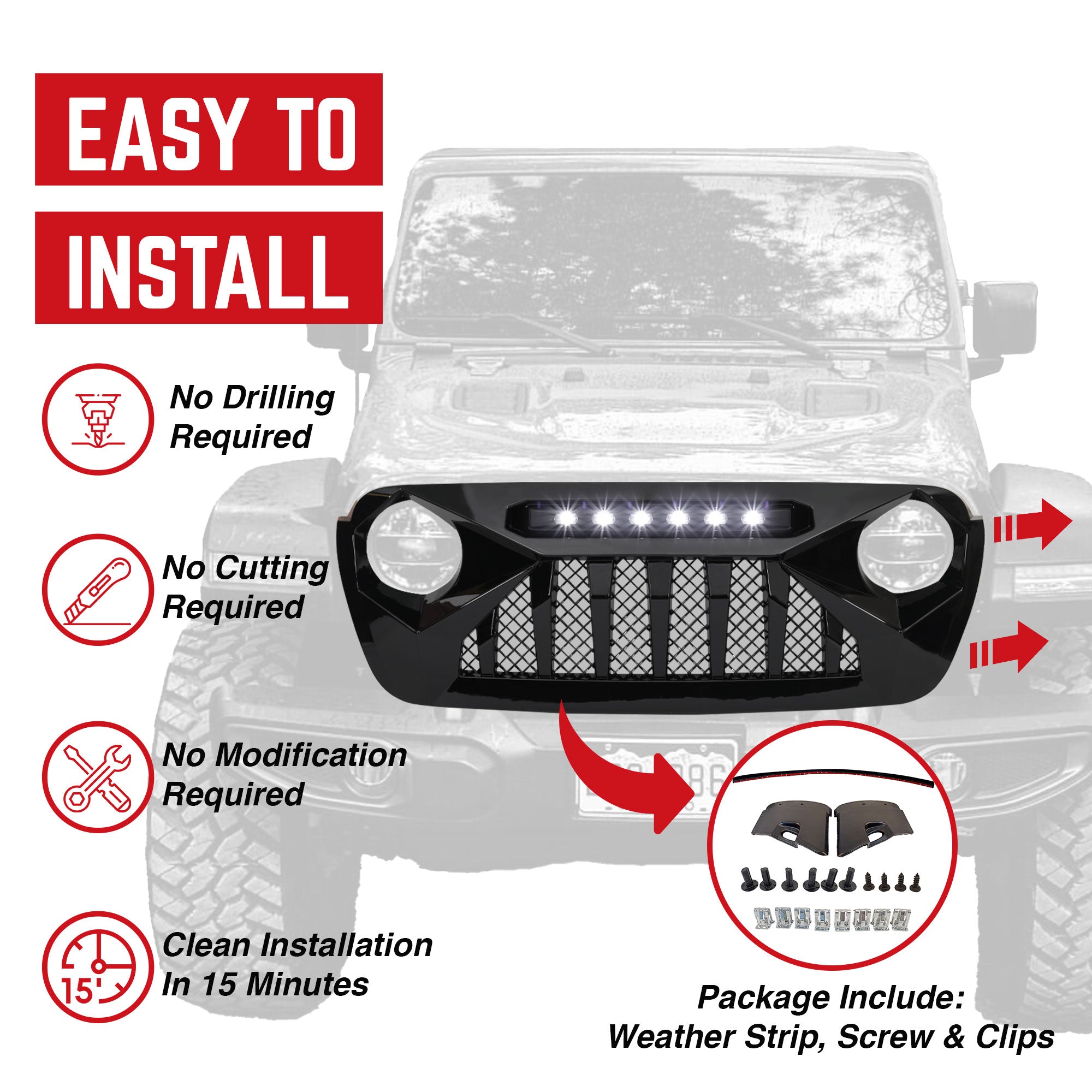 American Modified Shark Grille for 07-18 Wrangler JK/JKU, Glossy Black (Used) - VMInnovations
