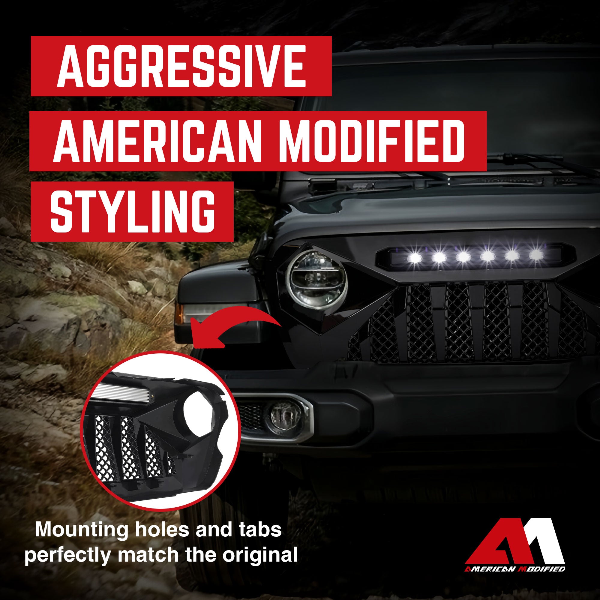 American Modified Shark Grille for 07-18 Wrangler JK/JKU, Glossy Black (Used) - VMInnovations