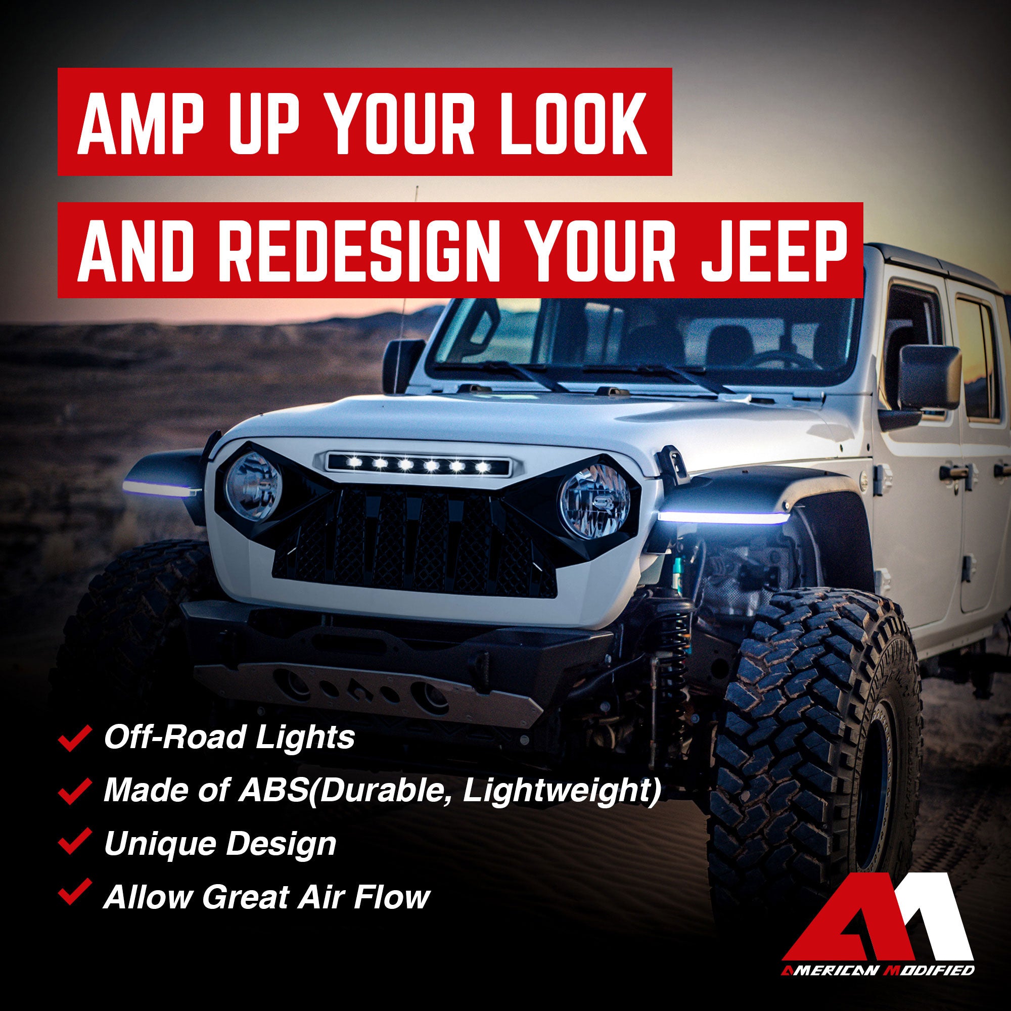 AMERICAN MODIFIED Demon Grille, 2018-2023 Wrangler JL & Gladiator JT(Open Box) - VMInnovations