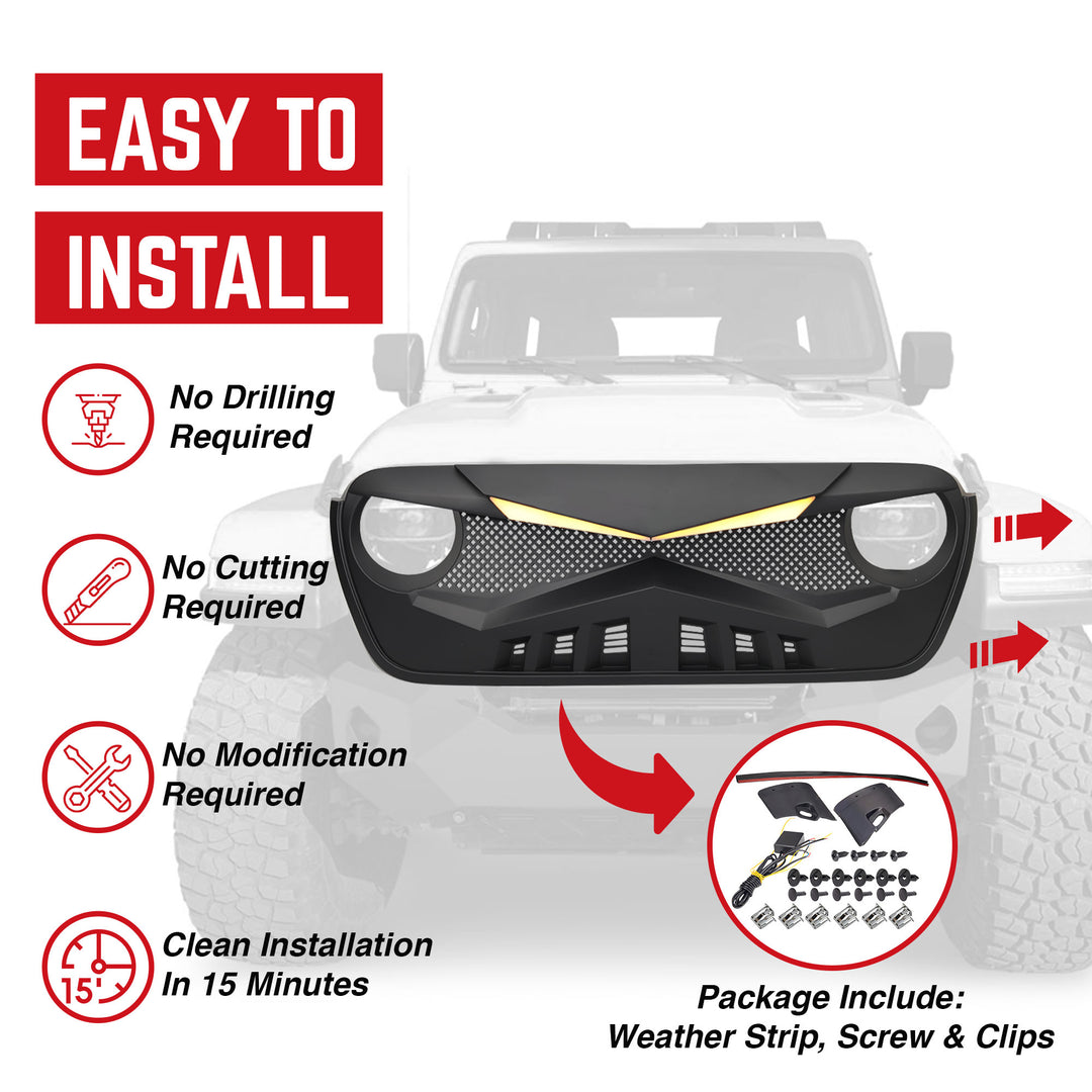 American Modified Hawke Grille Compatible with 18-23 Wrangler JL & Gladiator JT