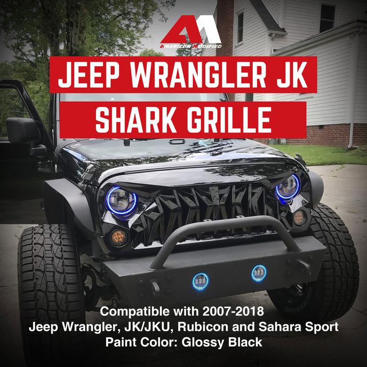 AMERICAN MODIFIED Front Shark Grille Compatible with 07-18 Wrangler JK/JKU(Used)