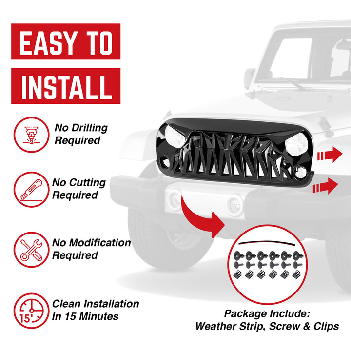 AMERICAN MODIFIED Front Shark Grille Compatible with 2007-2018 Wrangler JK/JKU