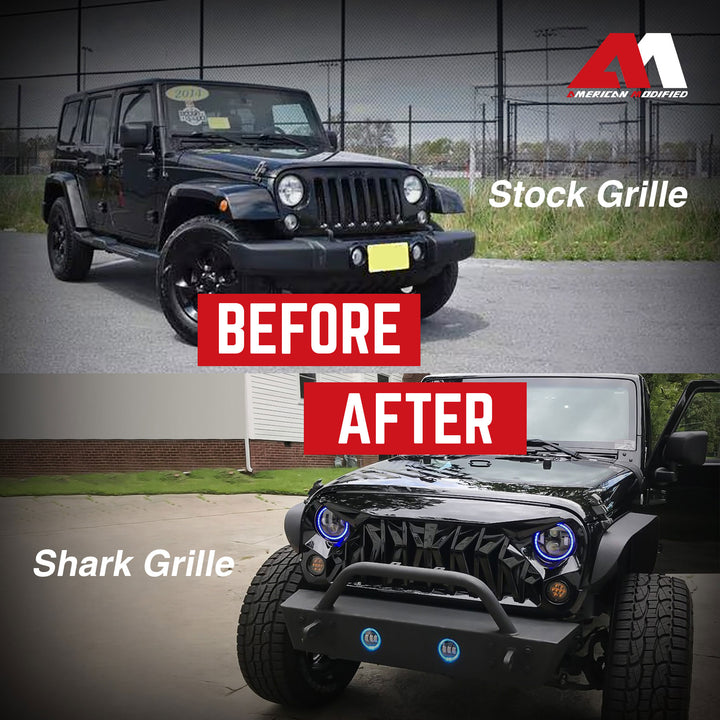 AMERICAN MODIFIED Front Shark Grille Compatible with 07-18 Wrangler JK/JKU(Used)