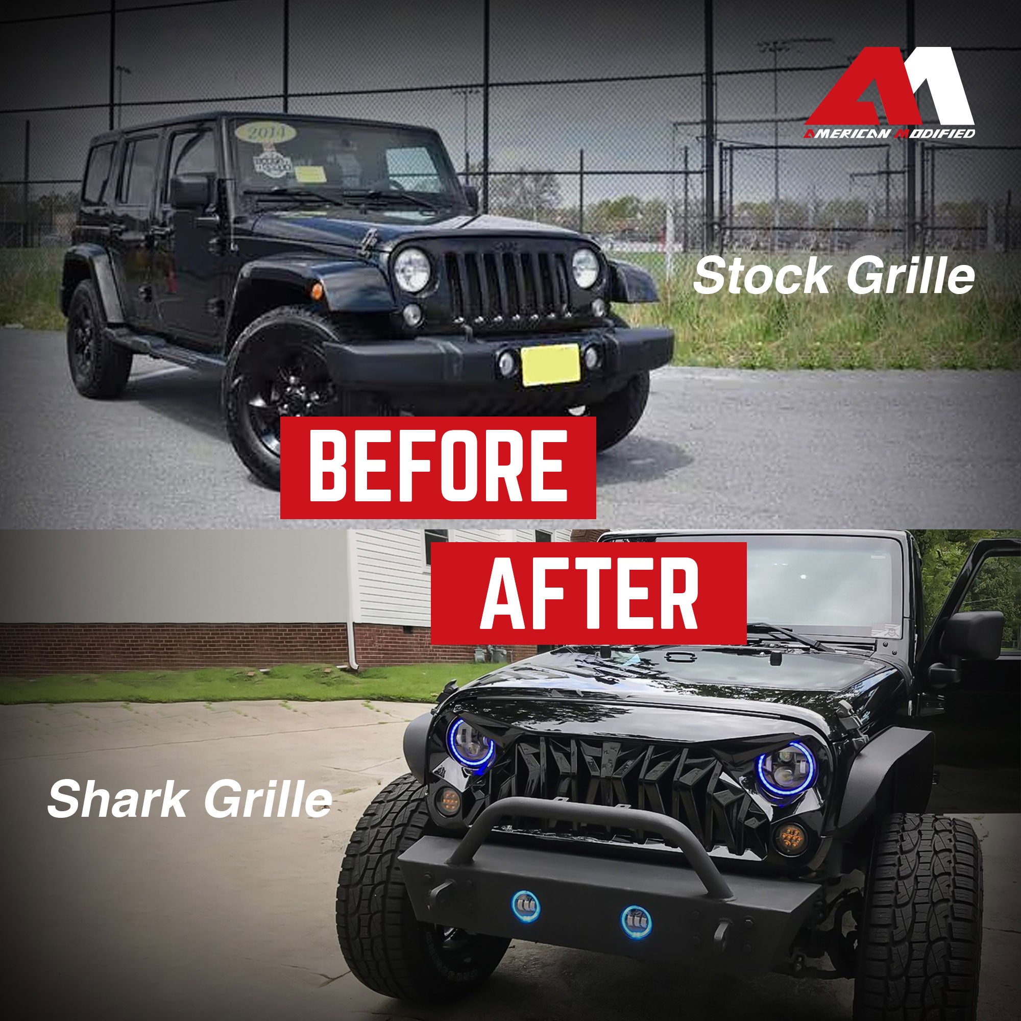AMERICAN MODIFIED Front Shark Grille Compatible with 07-18 Wrangler JK/JKU(Used) - VMInnovations