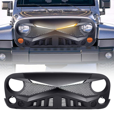 AMERICAN MODIFIED Hawke Grille Compatible with 2007-2018 Jeep Wrangler JK, Black