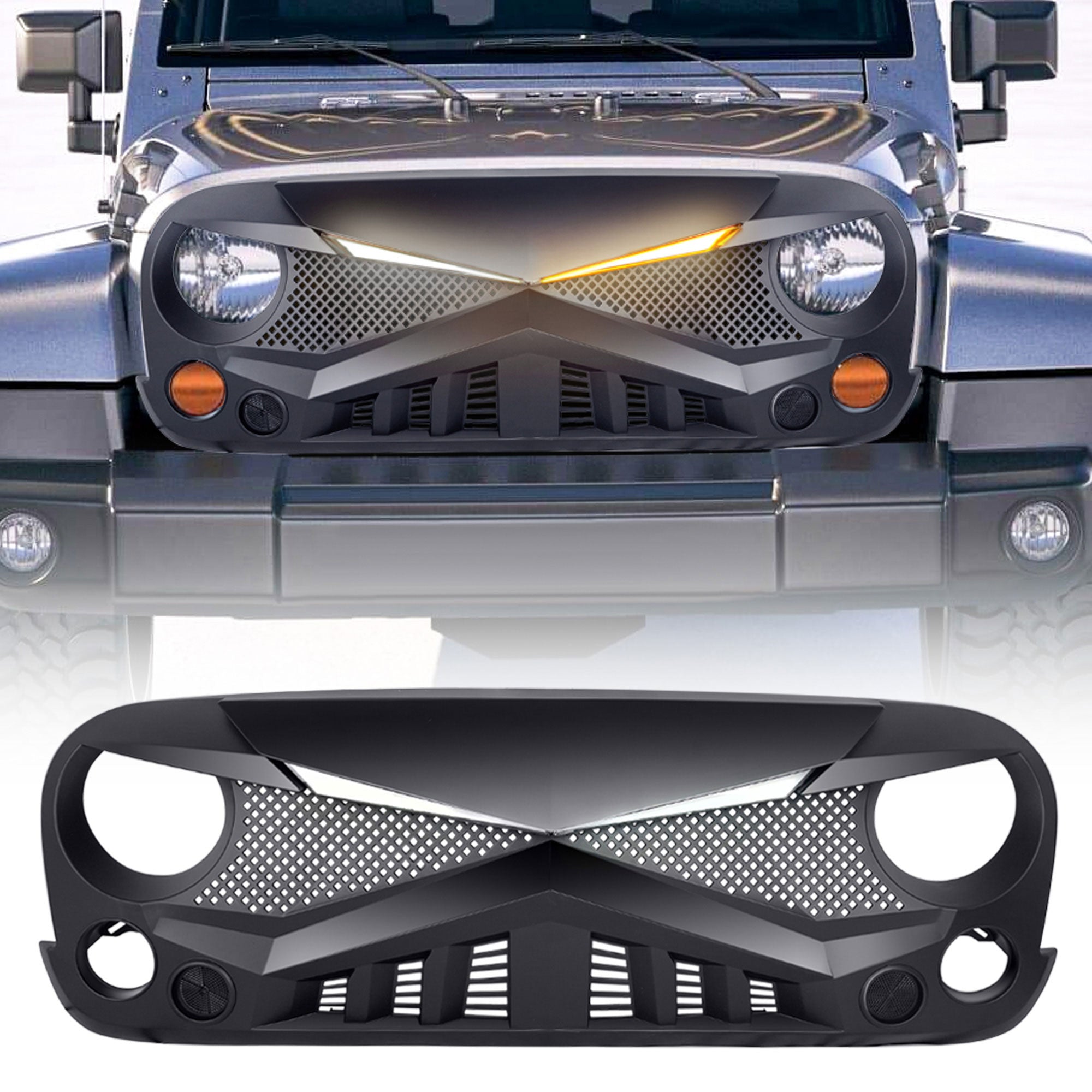 AMERICAN MODIFIED Hawke Grille for 2007-2018 Jeep Wrangler JK, Black (Used) - VMInnovations